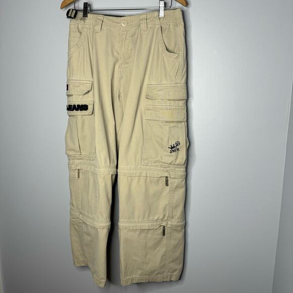 JNCO Jeans Khaki Cream Cargo Pants  Wide Leg Skater Raver Y2K Vintage 90s Sz. 18 - Picture 7 of 14